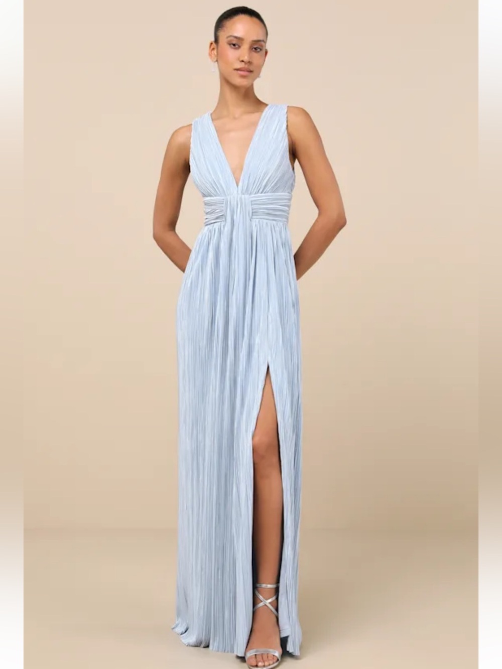 NWT Lulus Melitta Light Blue Plisse Sash Maxi Dress